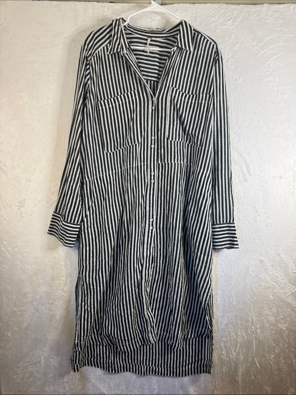 Free People Faded In The Morning Striped Linen Blend Shirt Dress Black White L